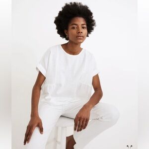 Madewell Cuffed Sleeve Shirred Top in Large